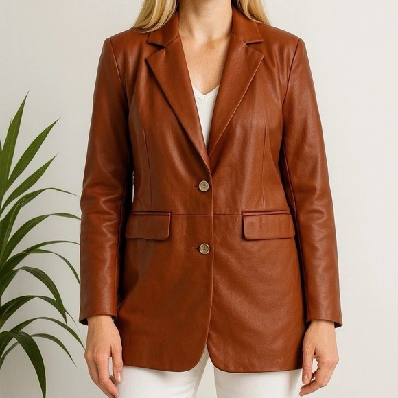 Juicy Couture Jackets & Blazers - Juicy Couture Brown Faux Leather Blazer Jacket Button Front Pockets‎ Size S
